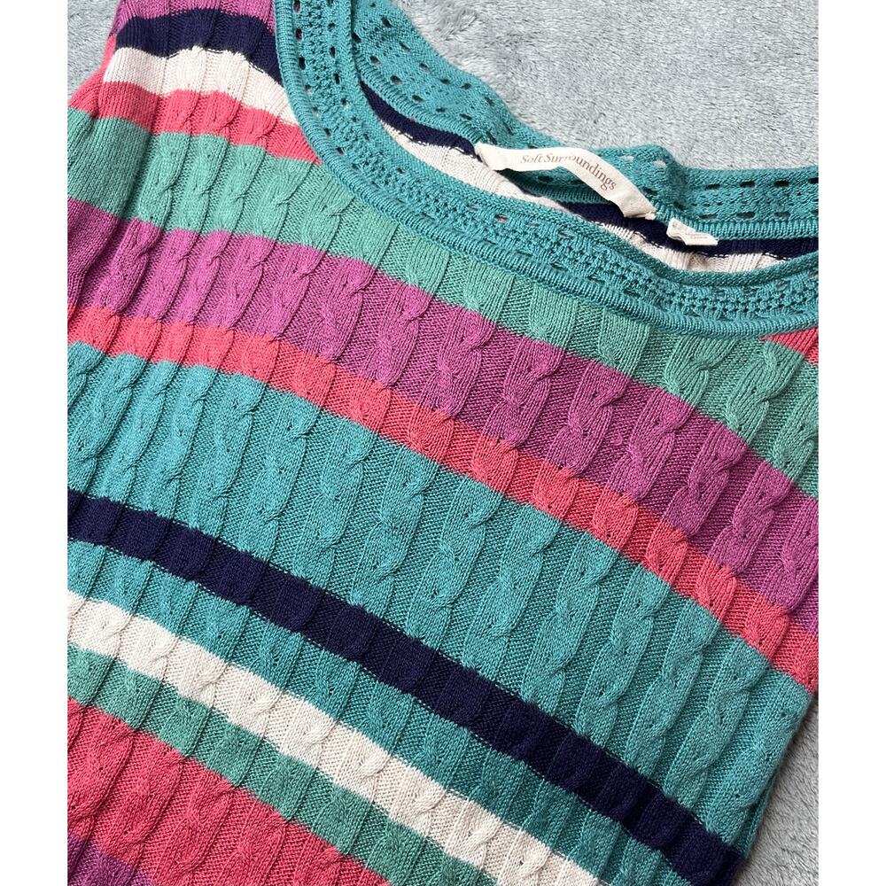 Soft Surroundings Striped Cable‎ Knit Sweater Silk Cashmere Blend Multi Color L